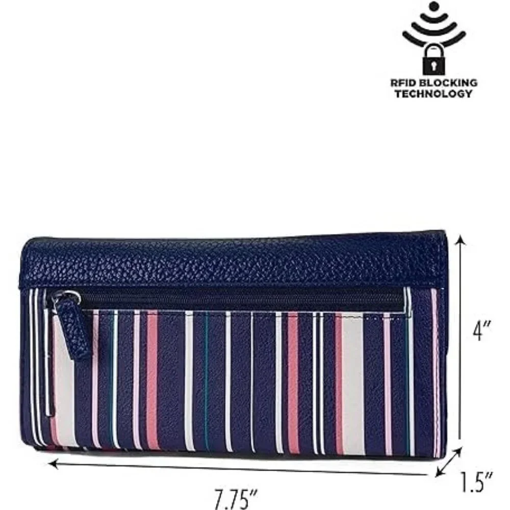 Women's Ribbon Stripe Money Manager RFID Slim Wallet Card Holder with Coin